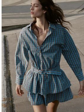 Zara Plaid Ruffled Belted Short Dress